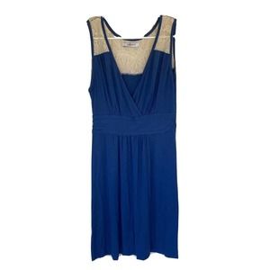 Romy Sleeveless Dress Sz Med Crochet Back V-neck High Waist Dressy Boho Hippie